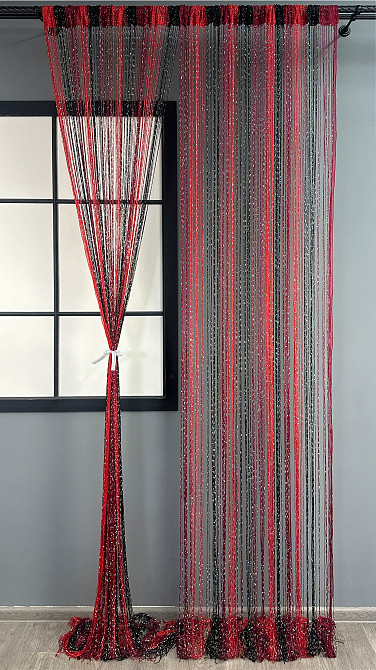 Шторы-нити с люрексом Красный с черным и бордовым 300х300см 1 шт (61-108) Киев - изображение 3