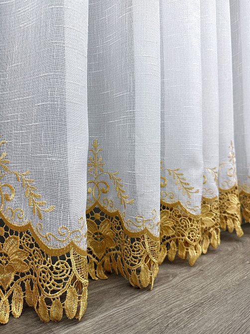 Тюль VR-Textil 1803т Льон з мереживом Білий з золотистим 300х250 см (42-1309) Київ - фото 16