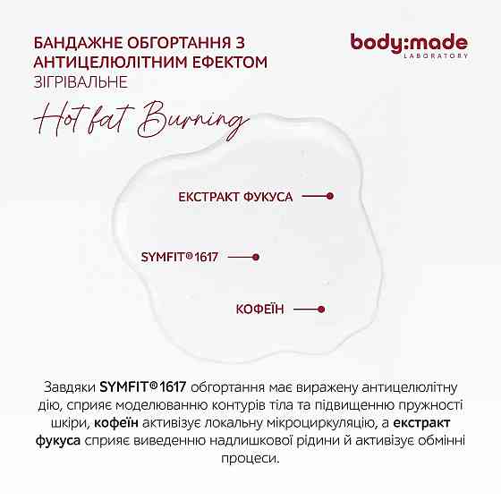Бандажное обертывание с антицеллюлитным эффектом согревающее BodyMade 150 мл х 2 бинта Киев
