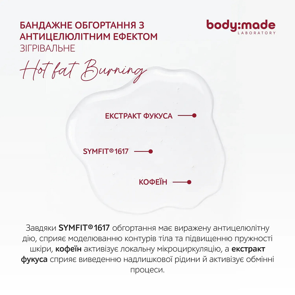 Бандажное обертывание с антицеллюлитным эффектом согревающее BodyMade 150 мл х 2 бинта Киев - изображение 4