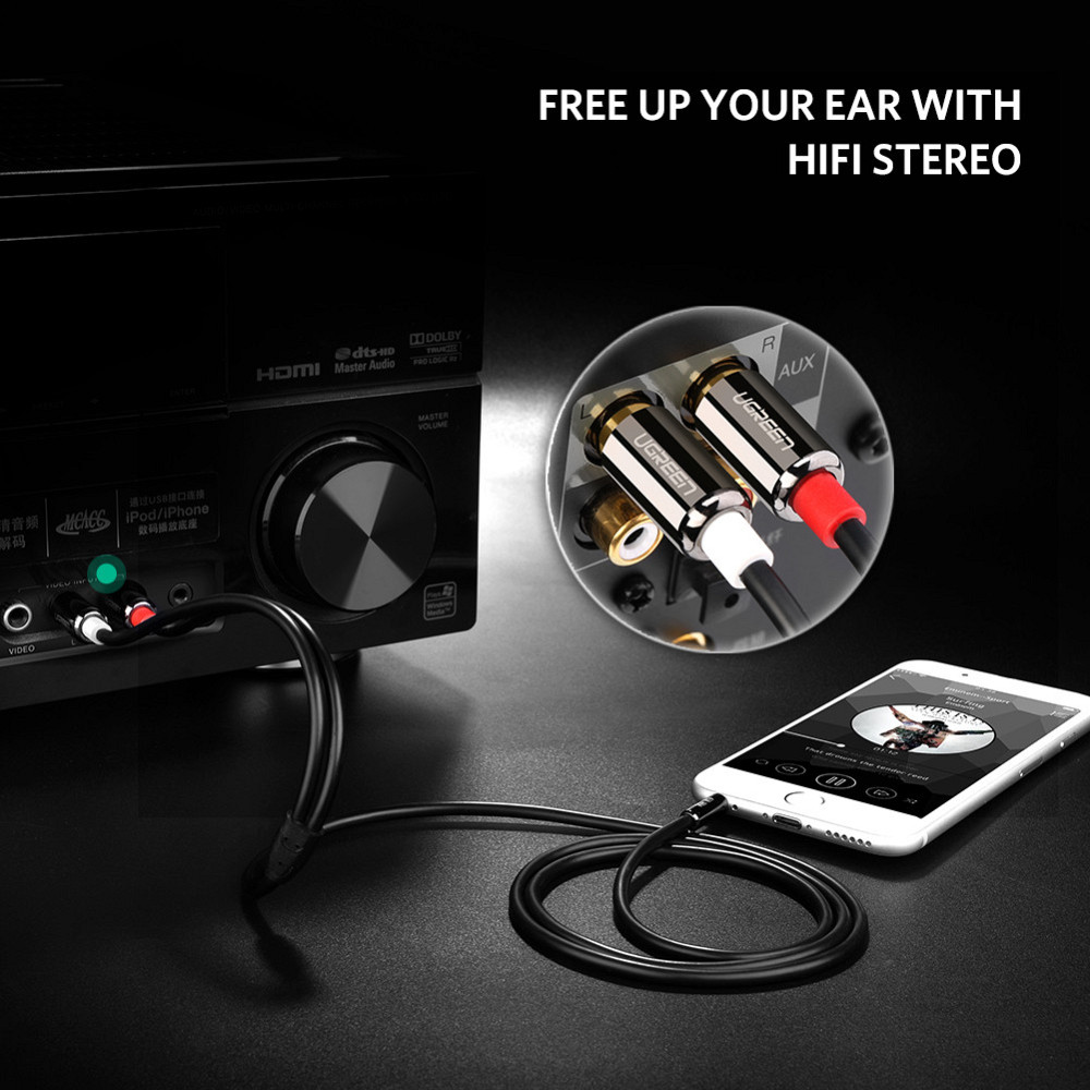 Аудиокабель UGREEN 3.5mm - 2RCA, 1м, черный Киев - изображение 1