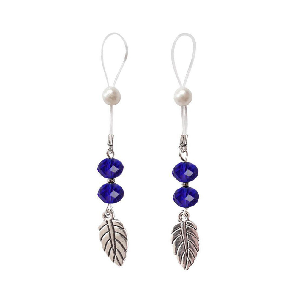 Прикраси з намистинами та листочком для сосків Art of Sex – Nipple Jewelry Leaf, сині Sex Aura Київ - фото 2