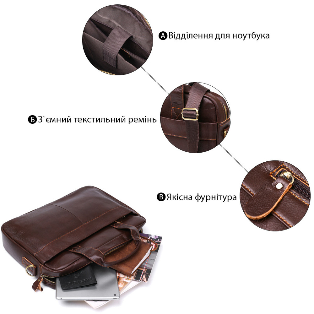 Стильна сумка для ноутбука Vintage 20681 Коричневий Київ - фото 4
