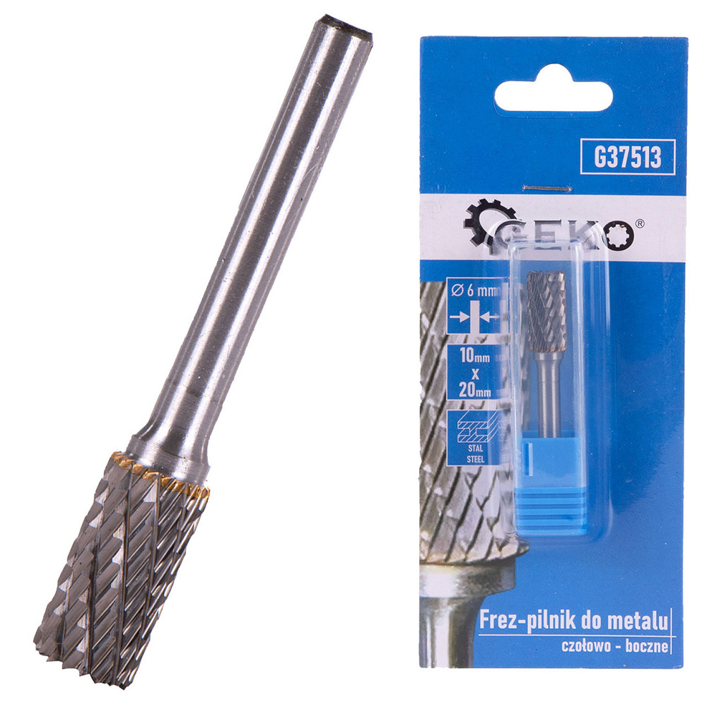 Фреза по металу "GEKO" карбідо-вольфрамова циліндричної форми 10 х 20мм (цанга 6мм), ріжучі бокова і торцева Київ - фото 1