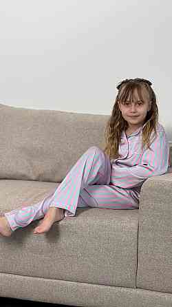 Дитяча піжама із сатину Блакитно-рожева смужка 154-158 Харків