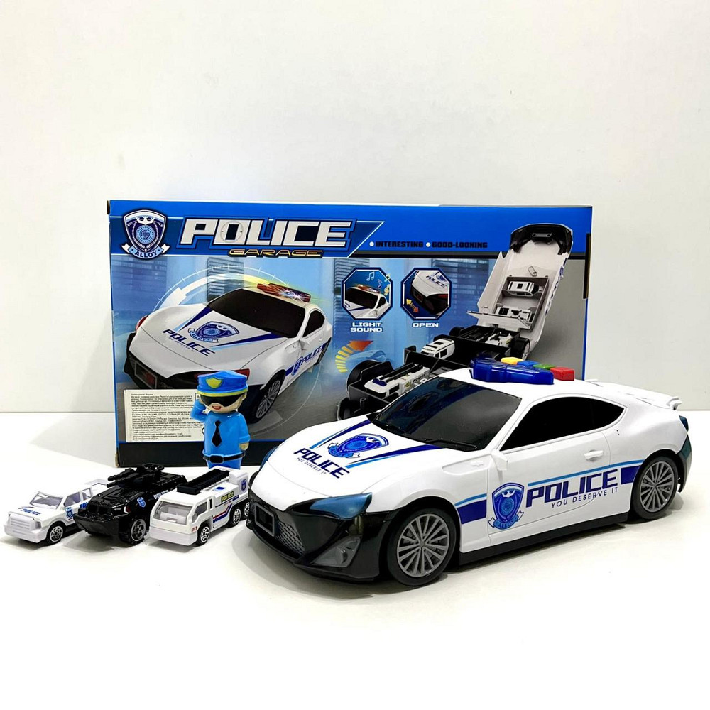 Набір з транспортом поліцейська Машина-гараж та 3 міні машинки звук світло (660-A206) Чернігів - фото 10