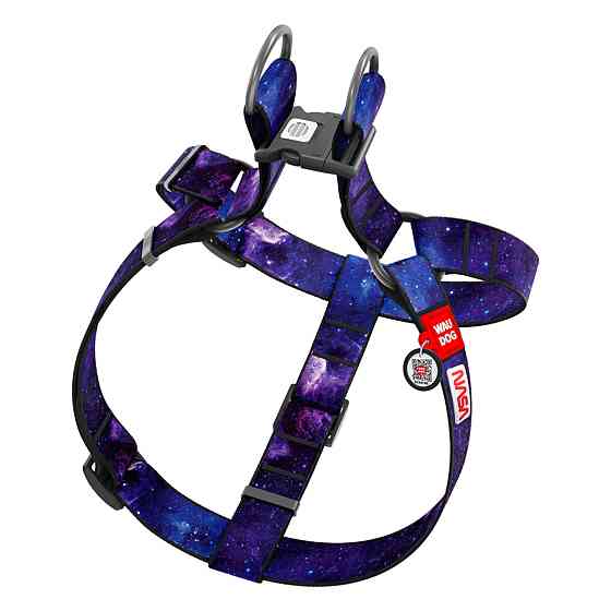Шлея для собак WAUDOG Nylon з QR паспортом, малюнок "NASA21", пластиковий фастекс, XL, Ш 35 мм, А=В 70-100 см Київ