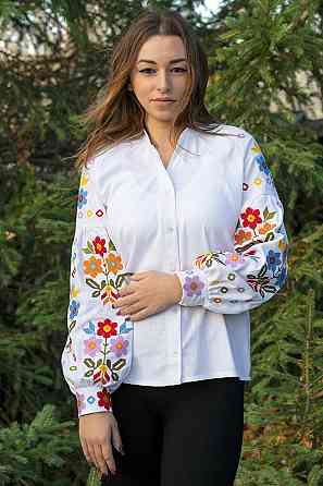 Женская вышиванка -  рубашка с вышивкой льняная, белая топ Киев