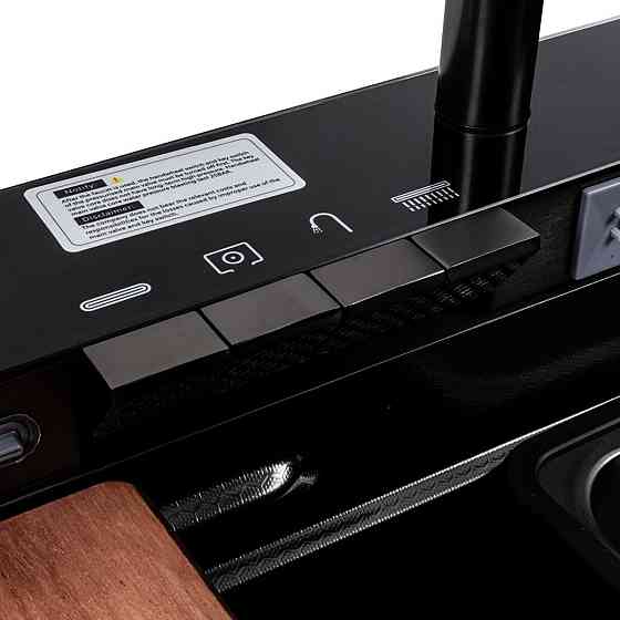 PLATINUM Кухонна мийка CM 75*46C PVD чорна Platinum Handmade "ВОДОСПАД" (Декор) Киев