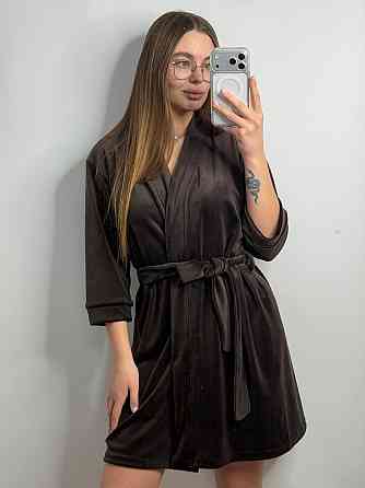 Халат жіночий плюш велюр під пояс Мокко M Харків