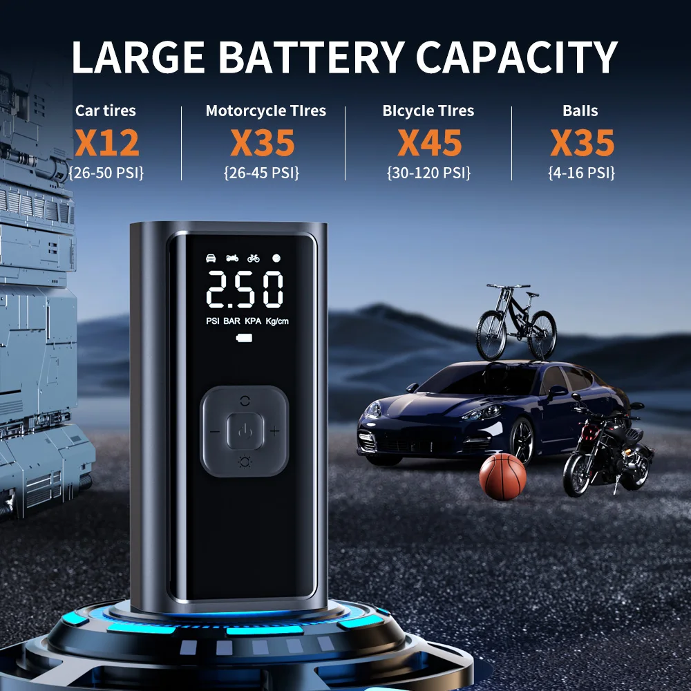 Насос аккумуляторный цифровой DS-575 (DS-779) 78W Type-C с чехлом, фонариком и переходниками Винница - изображение 5