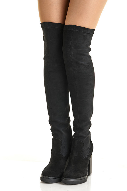 Ботфорти жіночі з натуральної замші демісезонні весна-осінь чорні на підборах 12 см. р. 38, 40 Коломыя - изображение 4