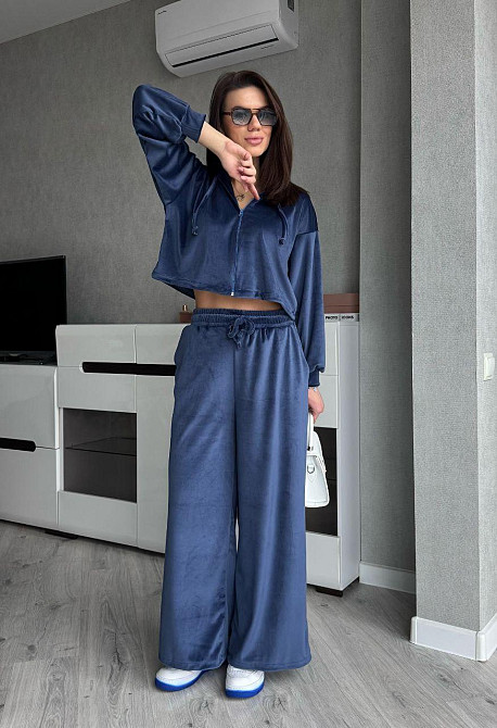 Жіночий стильний костюм з турецького королівського велюру Синій, 42/44 Одеса - фото 3