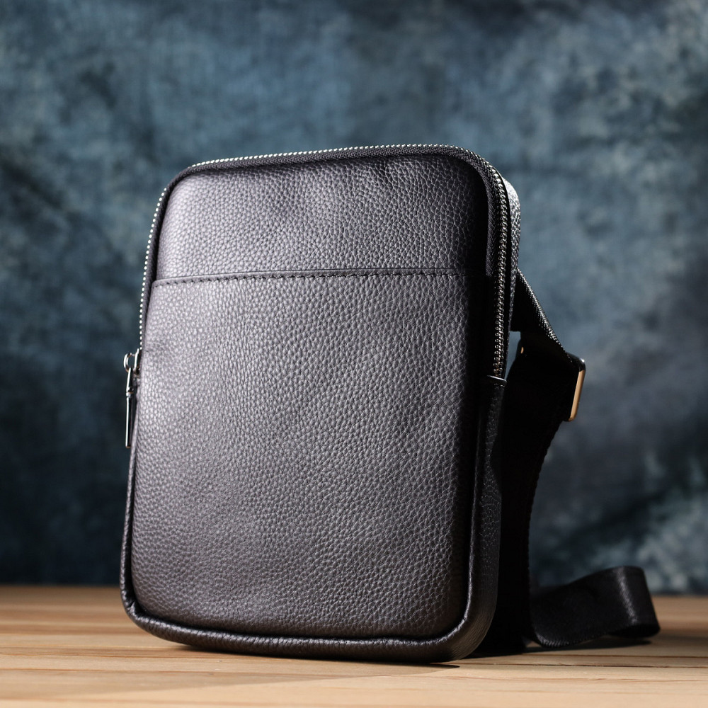 Зручна вертикальна сумка для чоловіків з натуральної шкіри Vintage 22862 Чорний Київ - фото 3