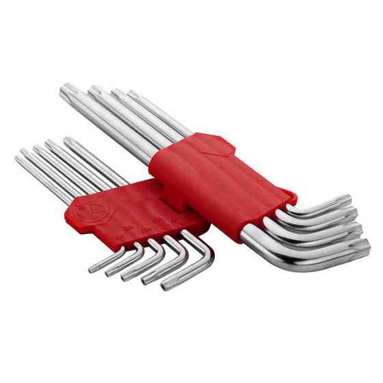 Набор ключей Г-образных TORX удлиненных, с отверстием, 9 шт, Т10-Т50, Cr-V INTERTOOL HT-0606 Киев