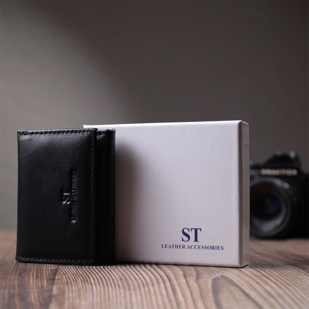 Зручний компактний гаманець з монетницею із натуральної шкіри Чорний (ST Leather) Київ - фото 4