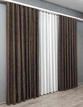 Комплект готових штор VR-Textil Льон мармур Pavliani ХО № 1910ш Венге 150х280 см 2 шт (33-0962) Київ