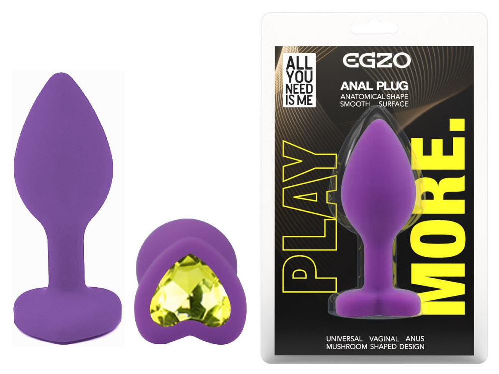 Силиконовая анальная пробка EGZO - Silicone Violet Heart Plug Lime, size S Sex Aura Киев - изображение 1
