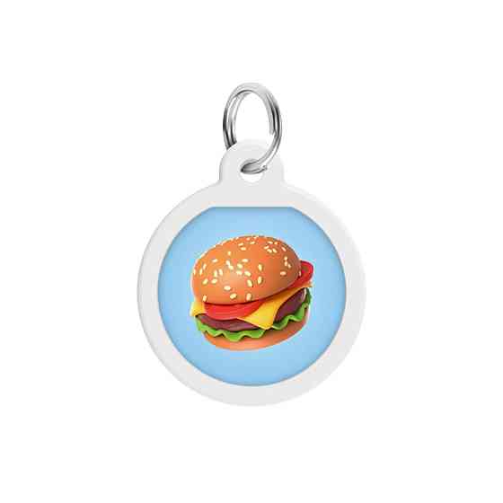 Адресник для собак і котів металевий WAUDOG Smart ID з QR паспортом, малюнок "Гамбургер", коло, Д 25 мм Київ