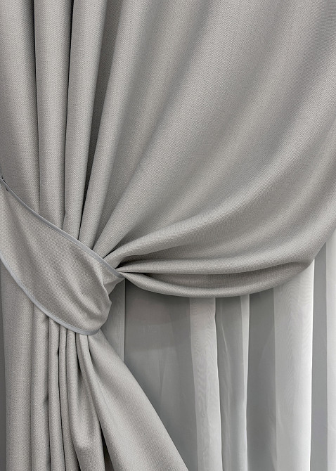 Комплект готових штор VR-Textil Шеніл однотонний № 1690ш Попелястий 150х270 см 2 шт (33-0585) Київ - фото 5