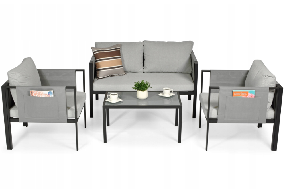 Комплект садових меблів IBIZA eDomator на 4 особи, металевий, з сірими подушками (Польща) Київ - фото 1