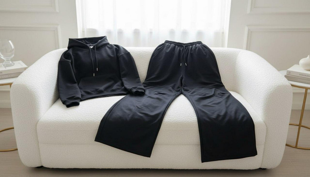 Жіночий стильний повсякденний костюм-двійка з якісної двонитки на рибані Чорний, 46 Одеса - фото 4