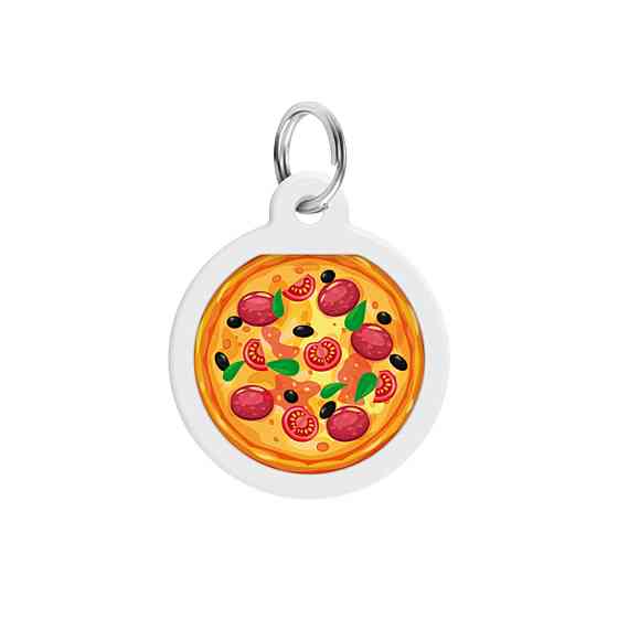 Адресник для собак і котів металевий WAUDOG Smart ID з QR паспортом, малюнок "Піца", коло, Д 25 мм Київ