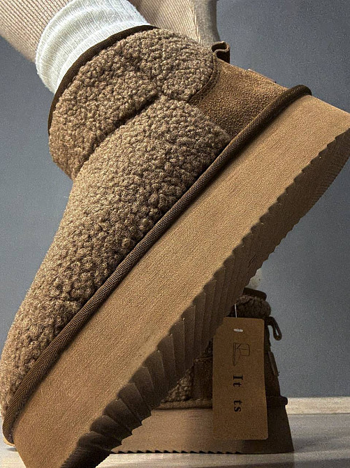 Уггі жіночі Itts 1707-2 з хутром тедді на платформі коричневі, 37, 23,5 см Київ - фото 15