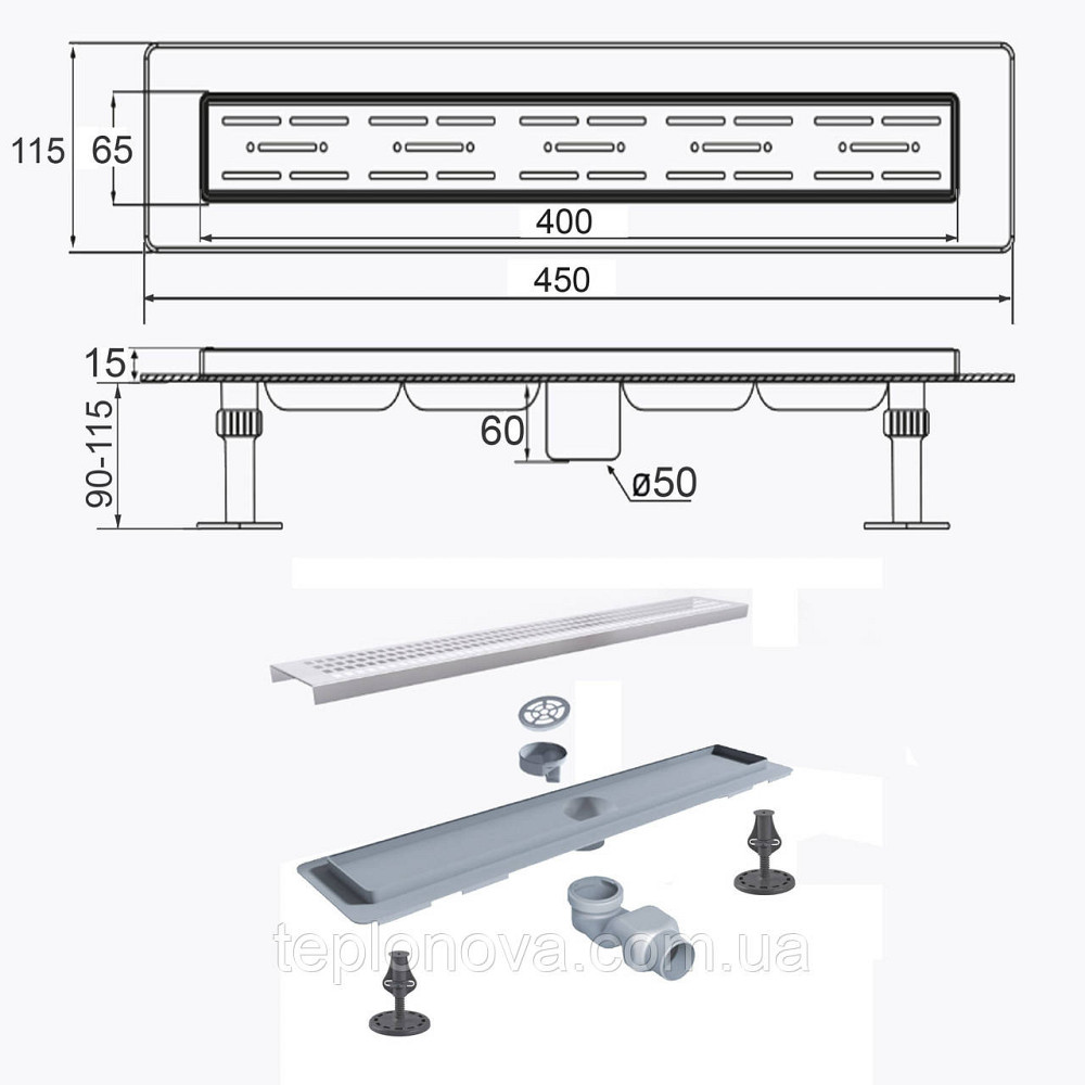 Трап линейный душевой TILLO TM009-40C 40см Черновцы - изображение 9