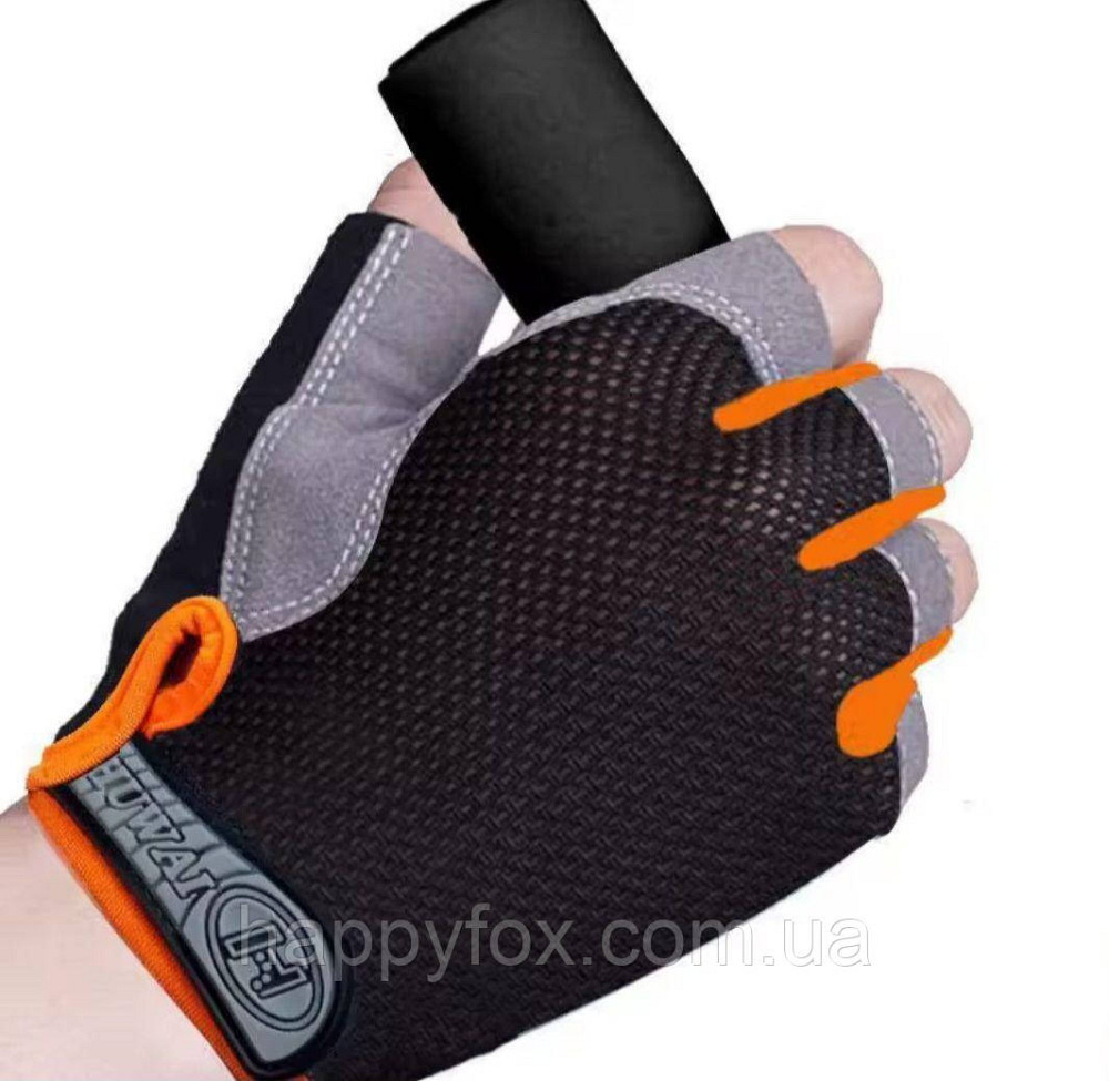 Спортивні рукавички без пальців (чорно-жовтогарячі) Львів - фото 1