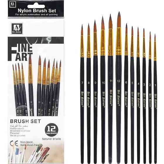 Набір пензлів художніх з натуральною ворсою BR5812, 12 шт Вінниця