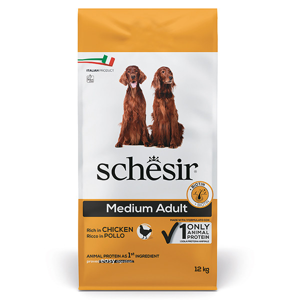 Schesir Dog Medium Adult Chicken ШЕЗИР ВЗРОСЛЫЙ СРЕДНИХ КУРИЦА сухой монопротеиновый корм для собак средних пород Киев - изображение 1