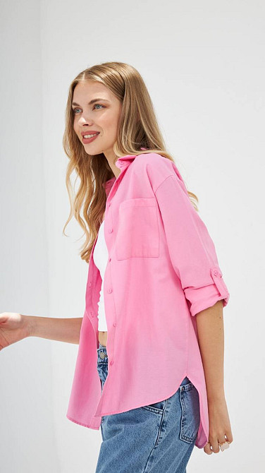 Сорочка жіноча Mix Ray 9942 базова подовжена спинка оверсайз з кишенею рожева, рожевий, S Одеса - фото 9