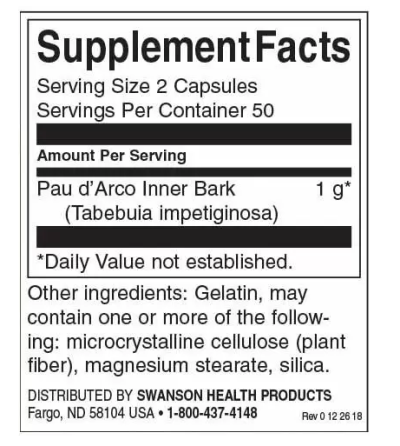 Пау Дарко (Pau D'Arco) Swanson, 500 мг 100 капсул Киев