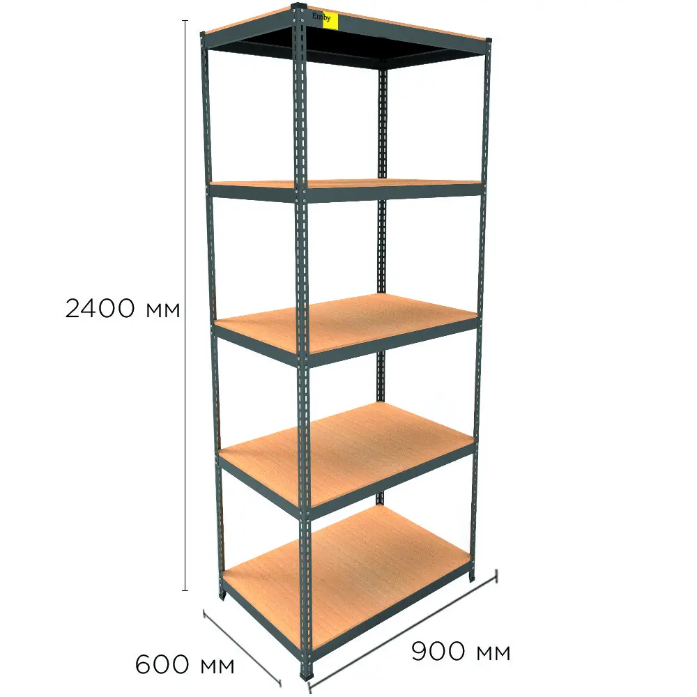 Металлический стеллаж Emby Light Series 5 полок ДСП до 100кг (размер 2400х900x600) Черный Винница - изображение 2