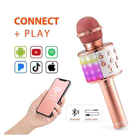 Мікрофон караоке Bluetooth бездротовий Fede WS-858L рожеве золото LED запис 5W 1800mAh 5-10год 3.5 мм TF Київ