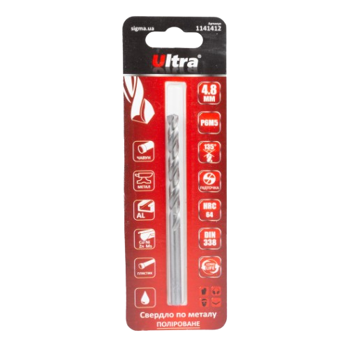Свердло по металу d4,8мм P6M5 поліроване Ultra Житомир - фото 5