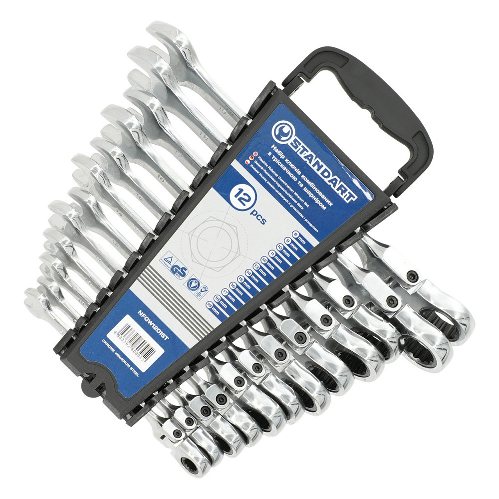 Набор ключей комбинированных с трещоткой и шарниром 8-19мм 12ед. на холдере  СТАНДАРТ NFGW1201ST Чернигов - изображение 1