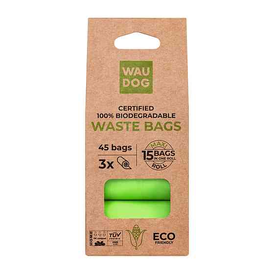 Биоразлагаемые пакеты WAUDOG для уборки за животными, МАКСИ, 22х33 см, уп. 3 рул (45 шт) Киев
