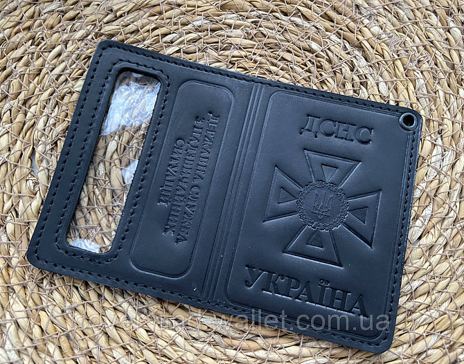 Обложка ДСНС с пластиковым шевроном из винтажной кожи черного цвета P_Leather Киев - изображение 7