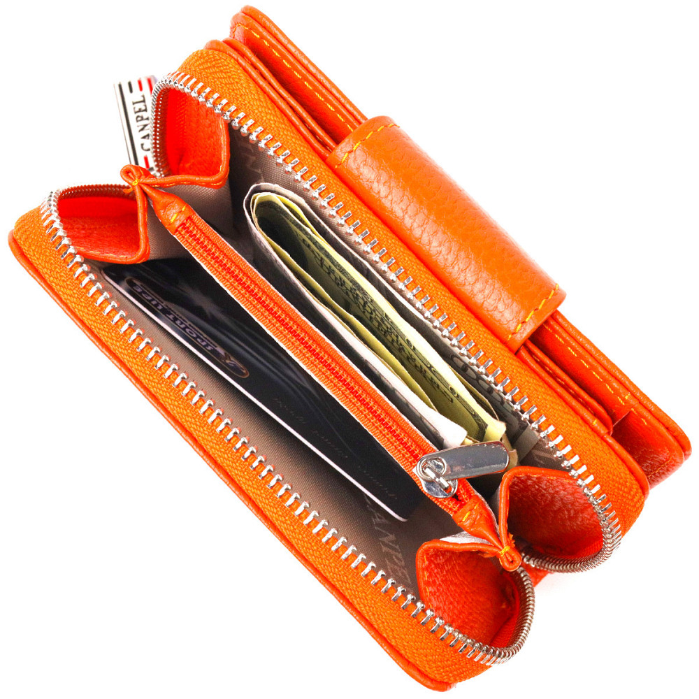 Яркое вертикальное портмоне для женщин с монетницей на молнии из натуральной кожи флотар Оранжевое (CANPELLINI) Киев - изображение 3
