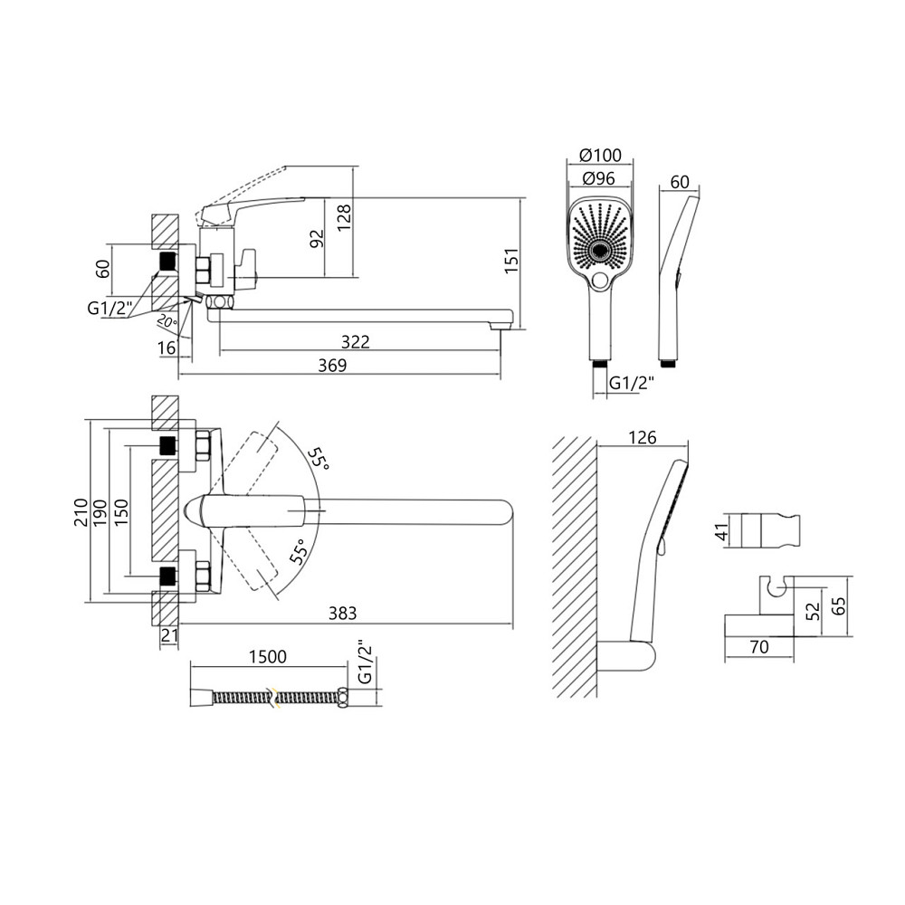 Змішувач для ванни Qtap Tern з довгим поворотним виливом (з душовим гарнітуром) QTTER260CRM47587 Chrome Київ - фото 2