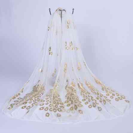 Женский шарф с Павлинами 170 на 40 см белый Киев