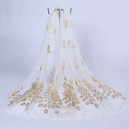 Женский шарф с Павлинами 170 на 40 см белый Киев - изображение 2