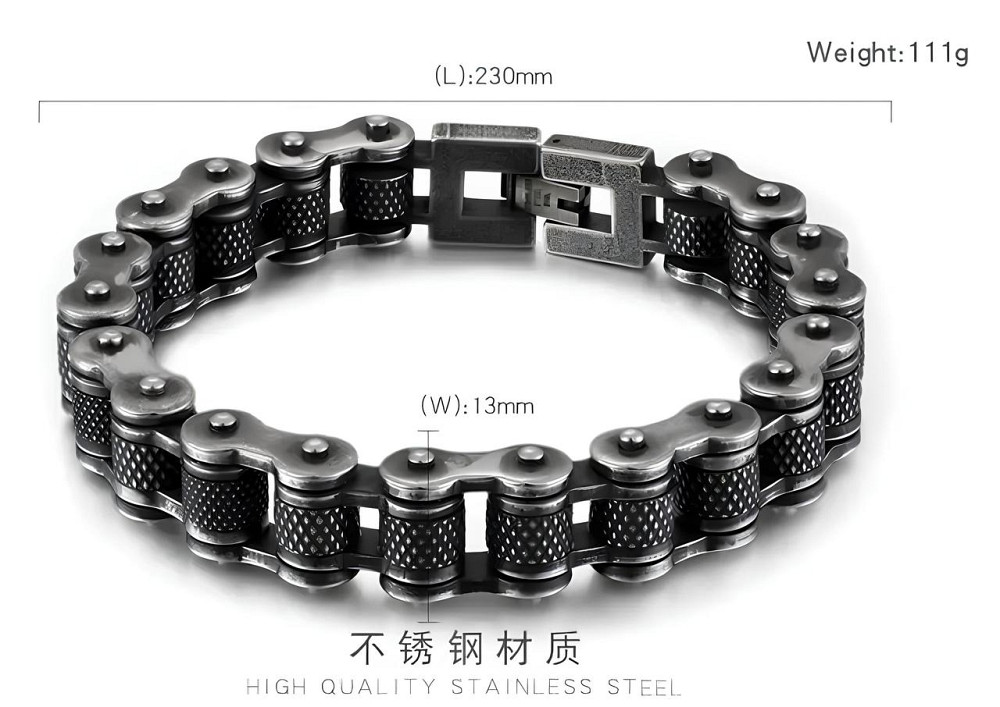 Чоловічий браслет RESTEQ з нержавіючої сталі у вигляді мотоциклетного ланцюга 23 см — чорний браслет зі сталі 316L Київ - фото 9