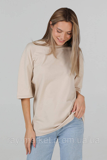 Футболка оверсайз RAY OVERSIZE женская бежевая (U0104W-Cream) Киев - изображение 3