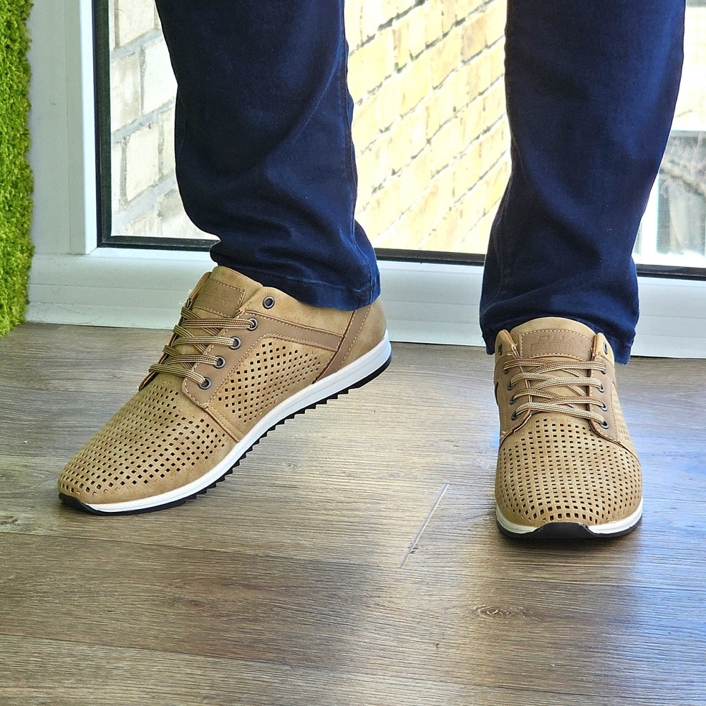 Чоловічі мокасини Літні Бежеві Туфлі Сіточка Коричневі Світлі (розміри: 40,41,42,43,44,45) - 201-4 Дніпро - фото 9