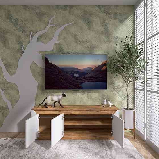 Тумба под телевизор Эверест Нордик ТВ-1500 Белый + Дуб крафт золотой (DTM-5541) Львов