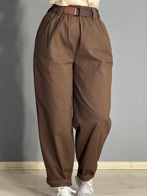 Брюки женские A-N 712 МОМ jeans широкие бананы облегченный тонкий коттон с ремнем коричневые, коричн Одесса - изображение 9