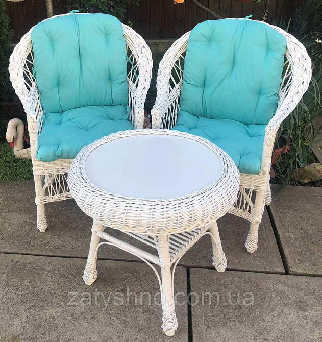 Белая плетеная мебель с накидками голубым|Мебель из лозы белая |мебель плетеная на балкон Киев - изображение 6